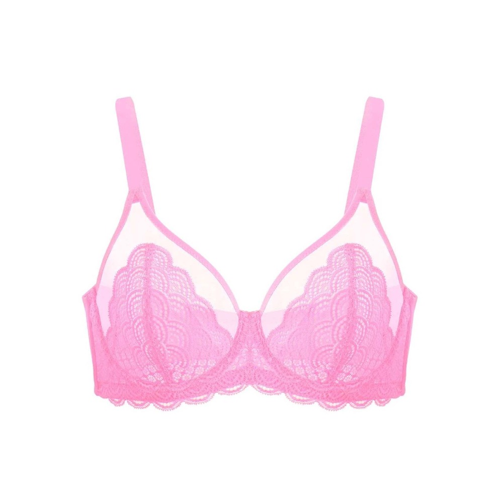 HSIA Mermaid Scales Lace Unlined Minimizer Bra Pink 38I NEW